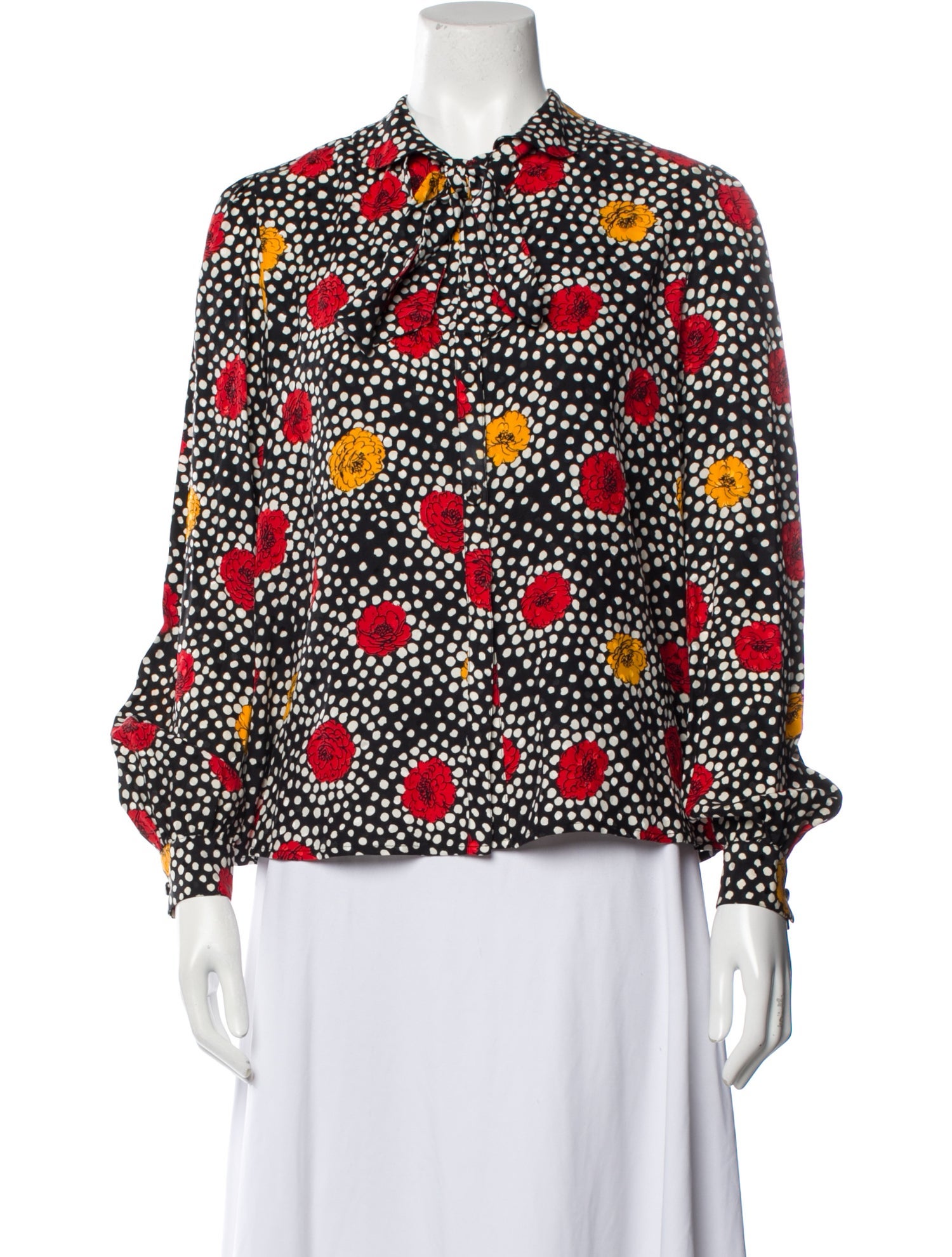 Adolfo Silk Floral Print Button-Up Top