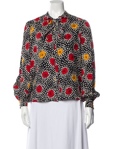 Adolfo Tops Silk Floral Print Button-Up Top L