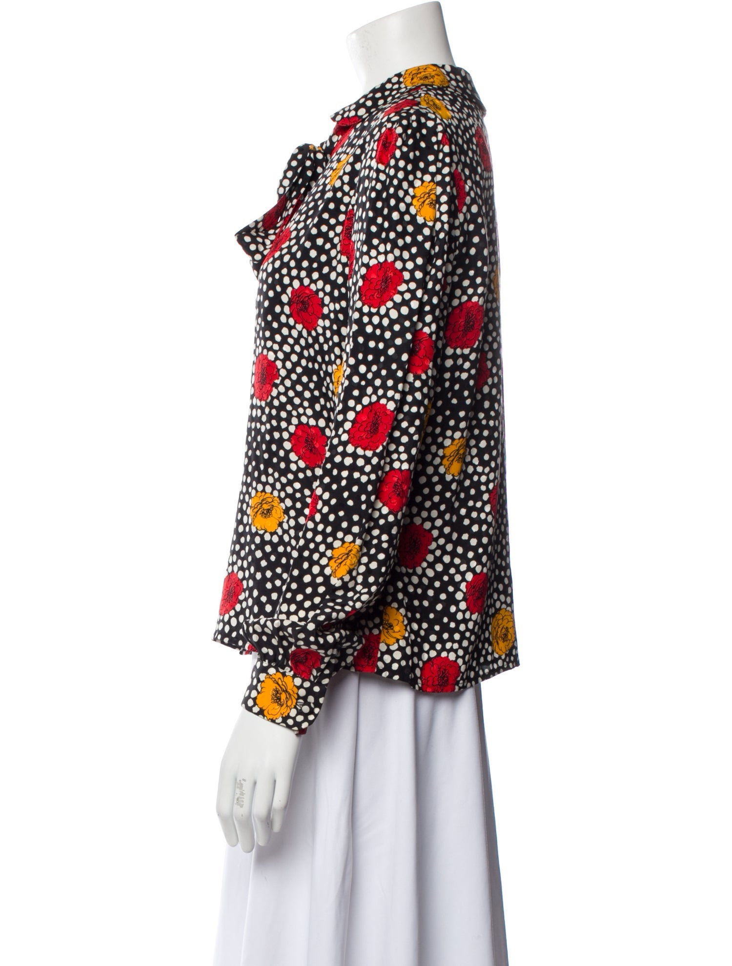 Adolfo Silk Floral Print Button-Up Top