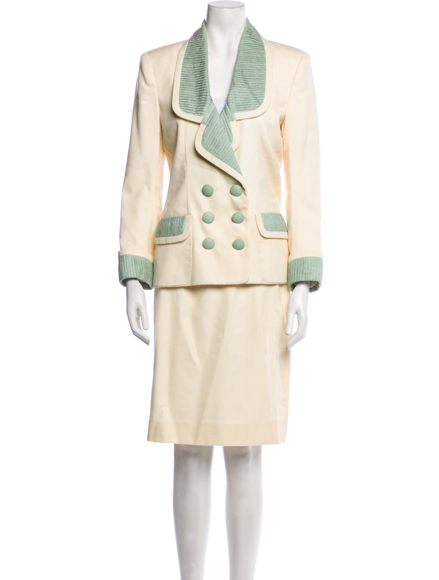 Adolfo Colorblock Pattern Skirt Suit