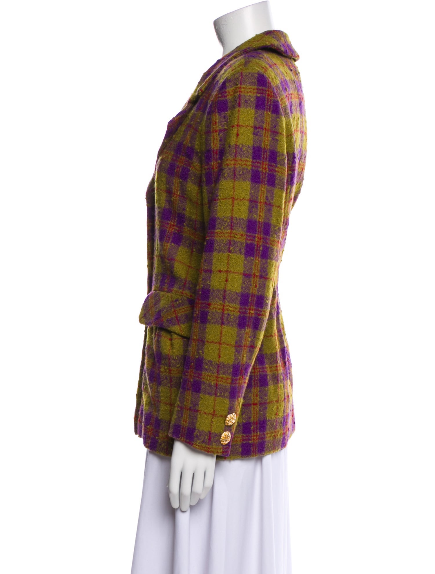 Adolfo Wool Plaid Print Blazer