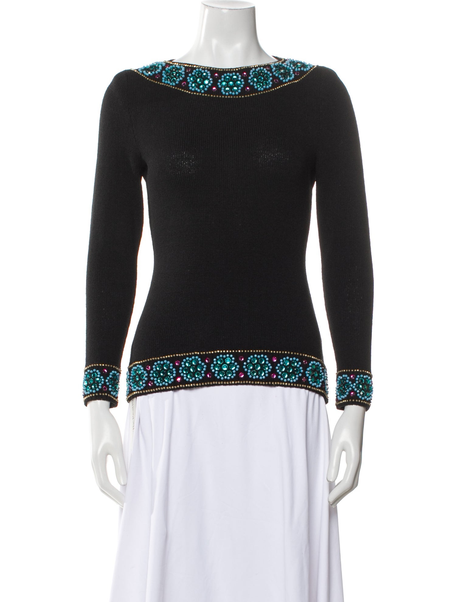 Adolfo Patterned Bateau Neckline Top