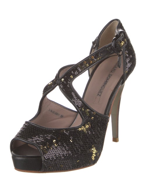 Adolfo Dominguez Sequins Animal Print T-Strap Pumps
