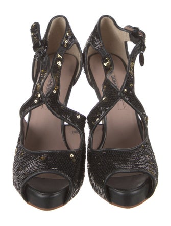 Adolfo Dominguez Sequins Animal Print T-Strap Pumps