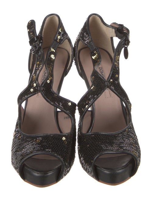 Adolfo Dominguez Sequins Animal Print T-Strap Pumps