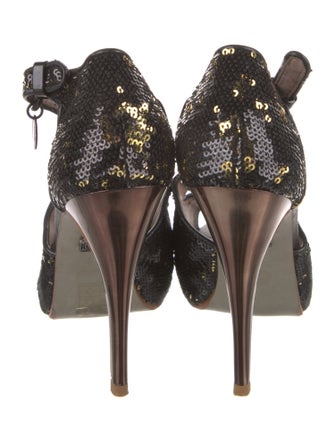 Adolfo Dominguez Sequins Animal Print T-Strap Pumps