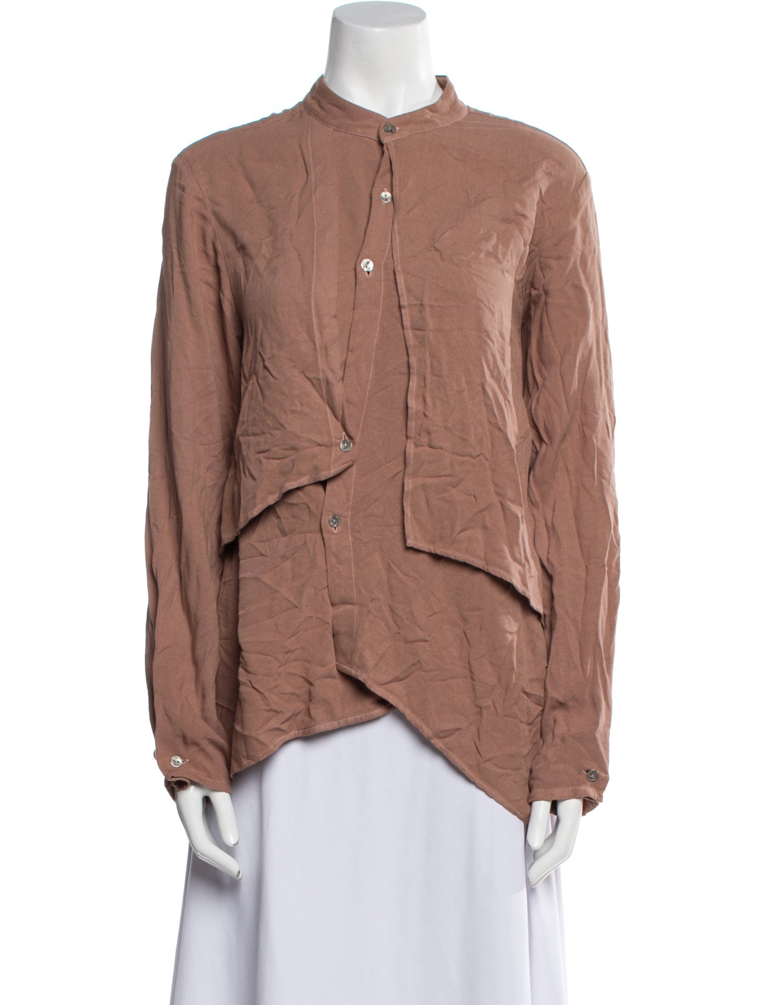 Atelier Delphine Mock Neck Long Sleeve Button-Up Top