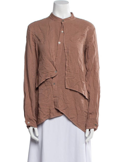 Atelier Delphine Mock Neck Long Sleeve Button-Up Top