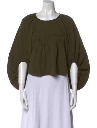 Atelier Delphine Scoop Neck Three-Quarter Sleeve Crop Top