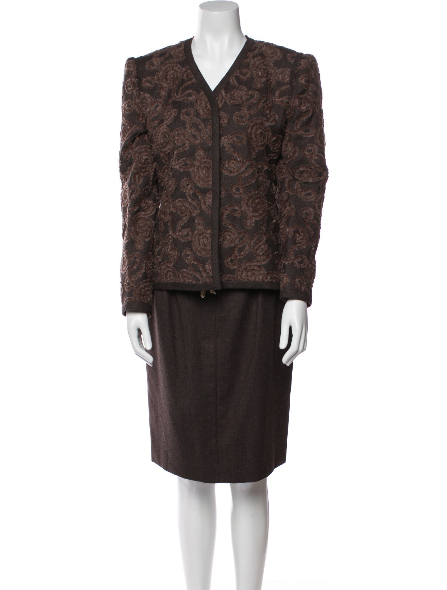 André Laug Wool Printed Skirt Suit