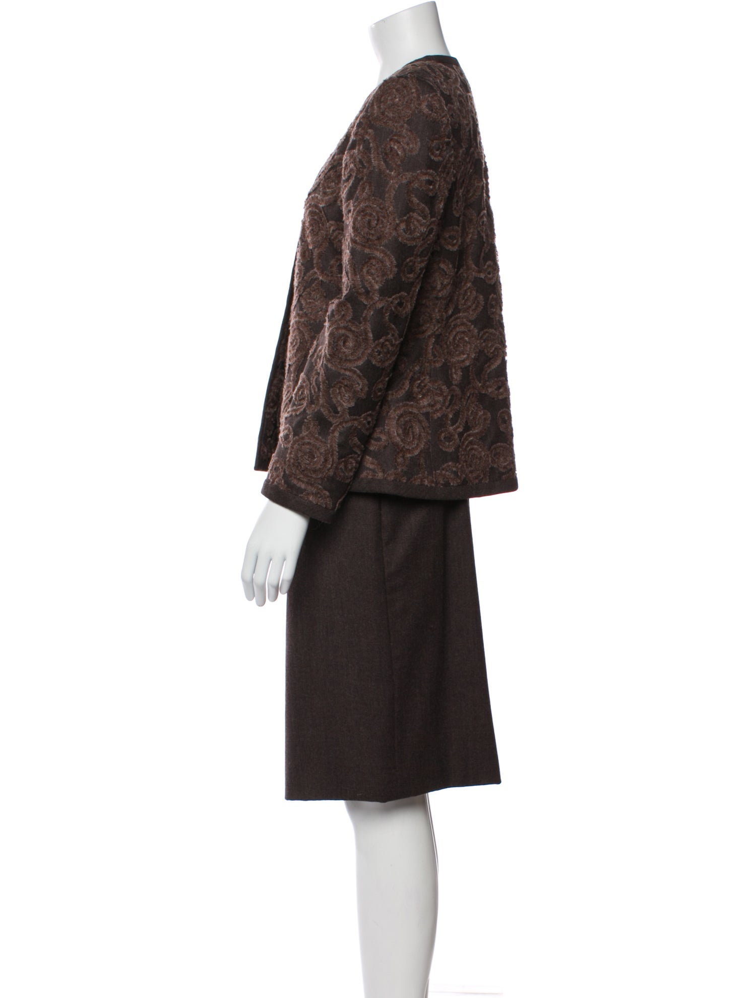 André Laug Wool Printed Skirt Suit