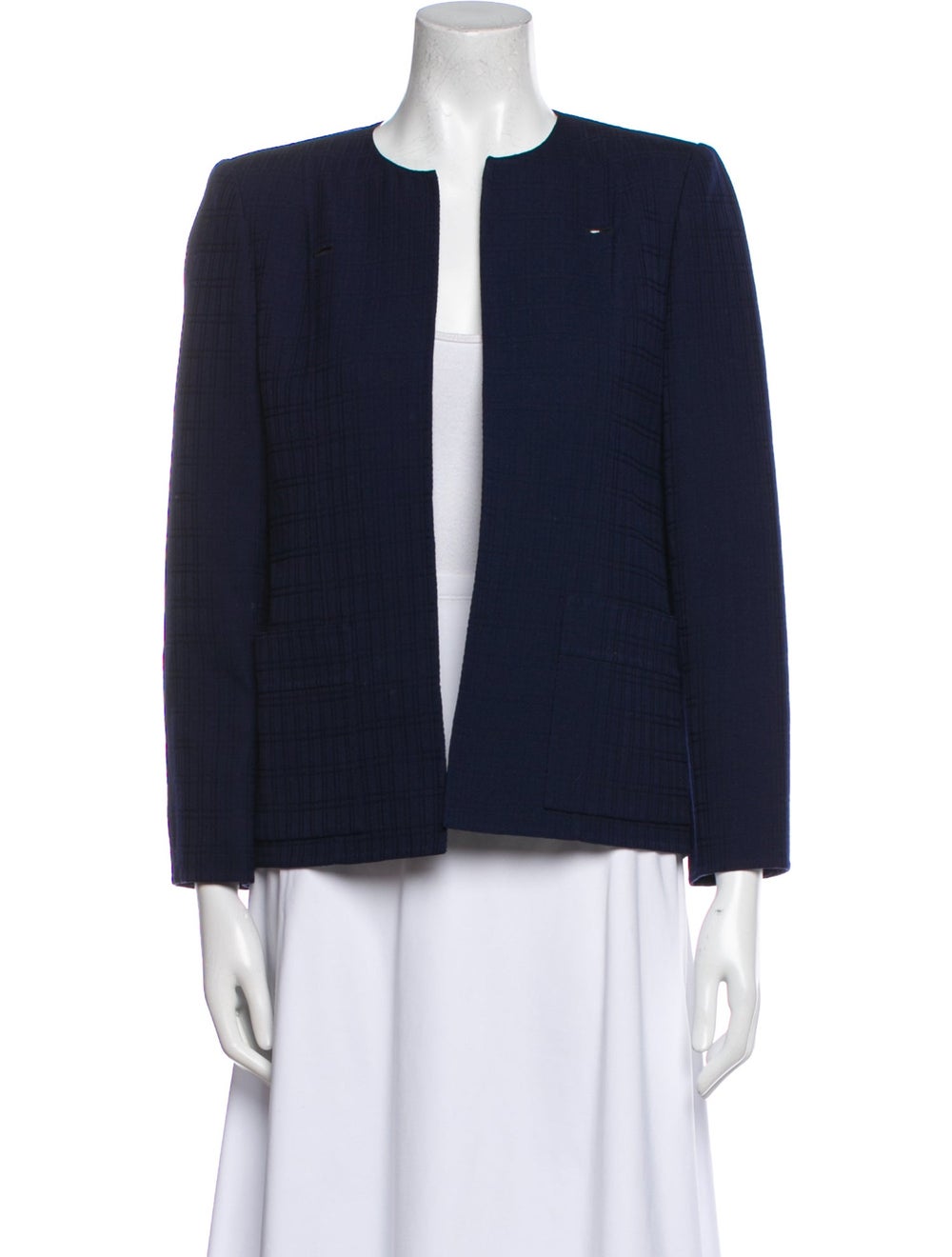 André Laug Jacket Blue Collarless Patch Pockets &… - image 1