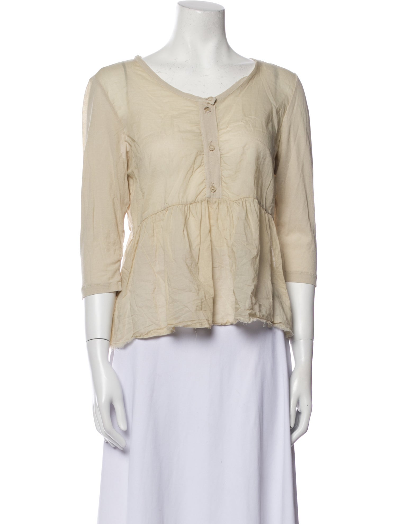 Aequamente V-Neck Three-Quarter Sleeve Button-Up Top