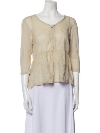 Aequamente V-Neck Three-Quarter Sleeve Button-Up Top