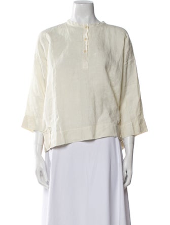 Aequamente Linen Mock Neck Blouse