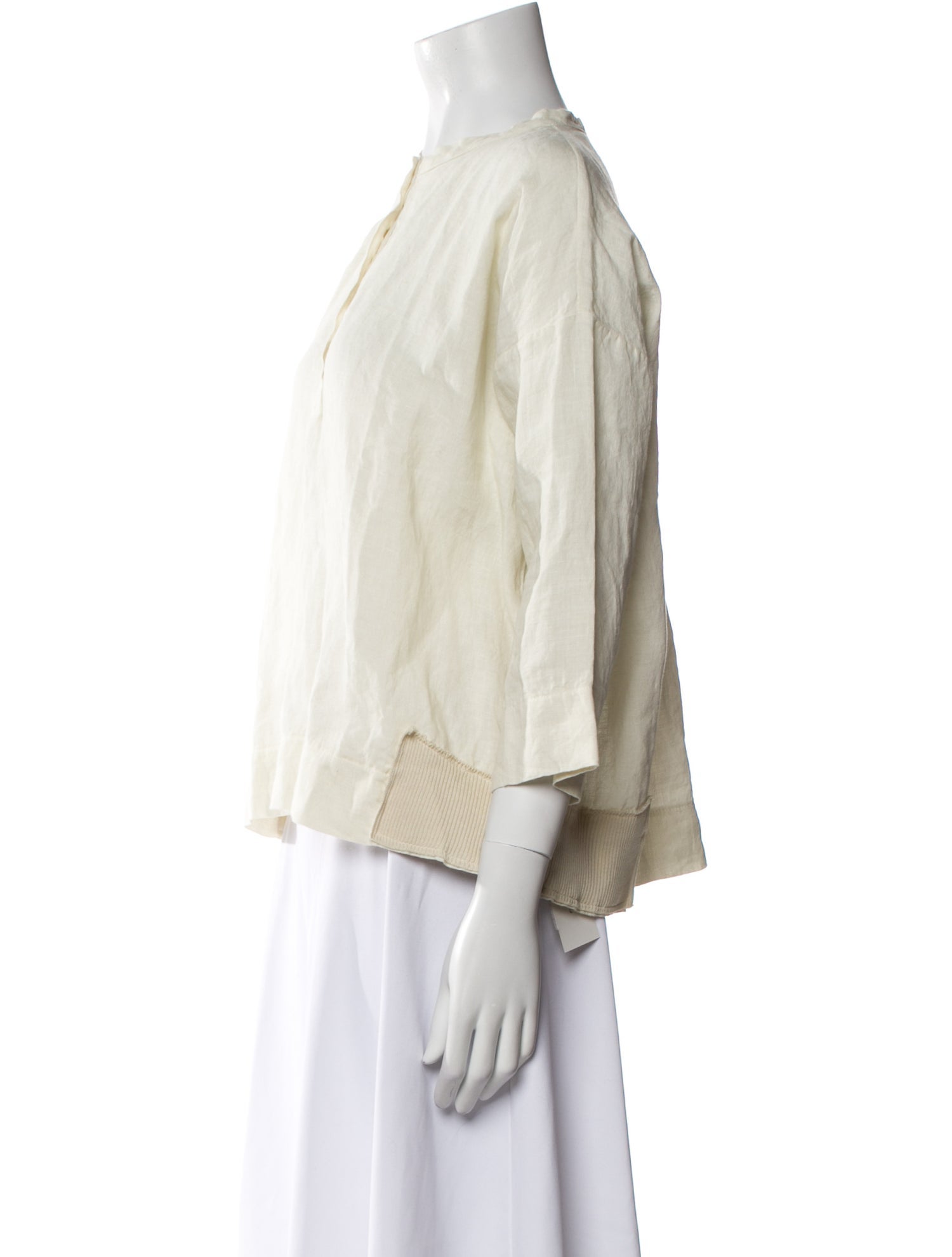 Aequamente Linen Mock Neck Blouse