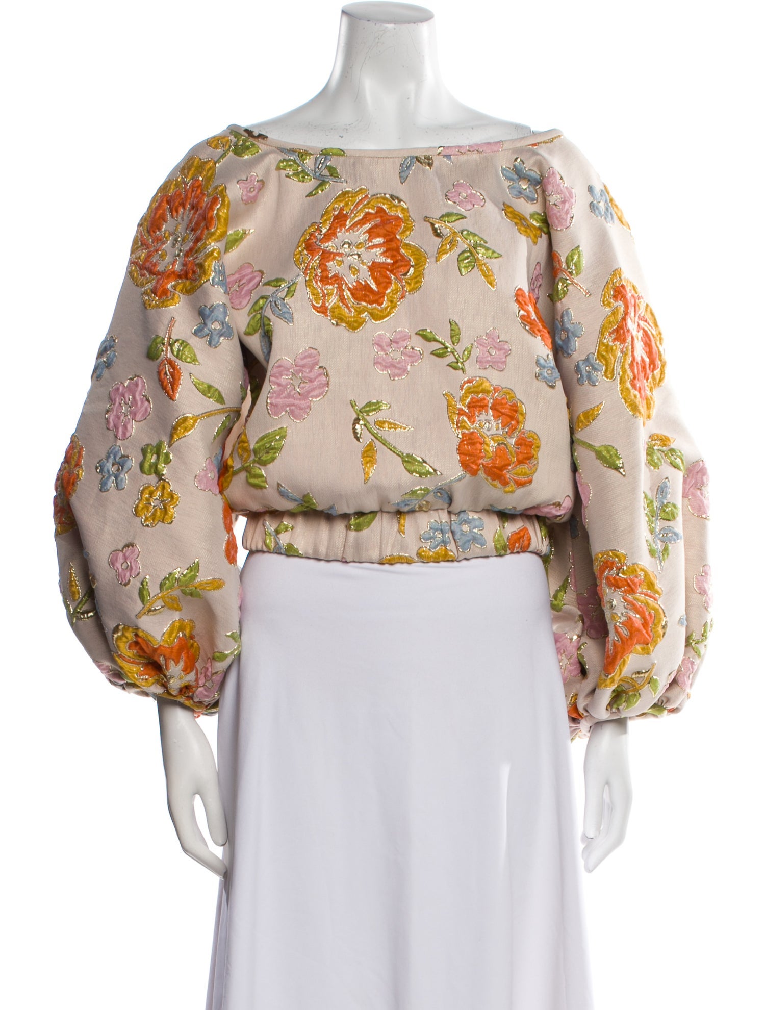 Arianne Elmy Floral Print Bateau Neckline Crop Top