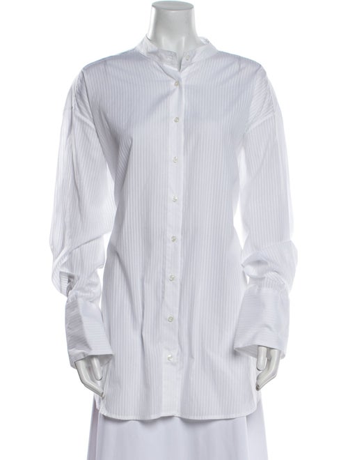 Attersee Striped Mock Neck Button-Up Top