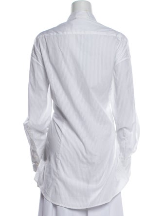 Attersee Striped Mock Neck Button-Up Top