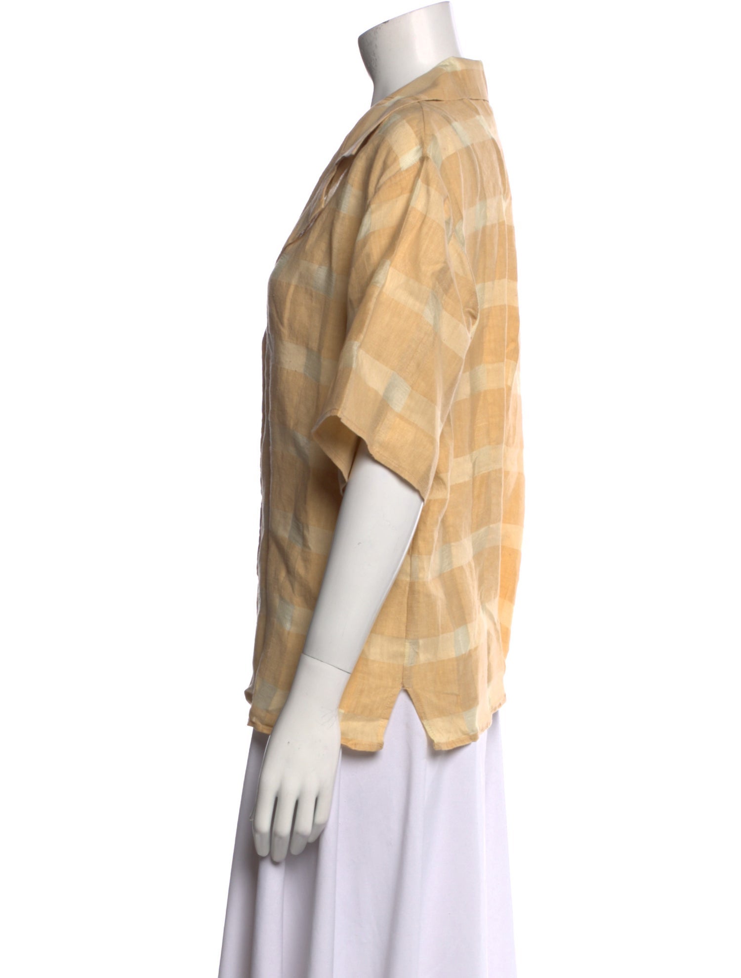 Attersee Linen Plaid Print Button-Up Top