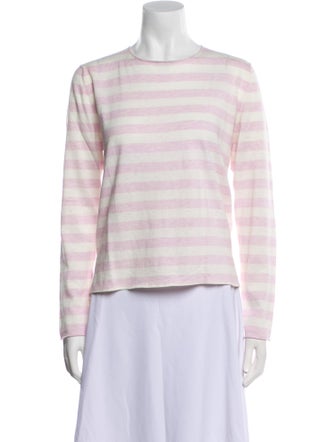 Allude Striped Crew Neck Crop Top