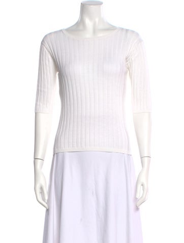 Pre-owned Allude Crew Neck Three-quarter Sleeve Top In White