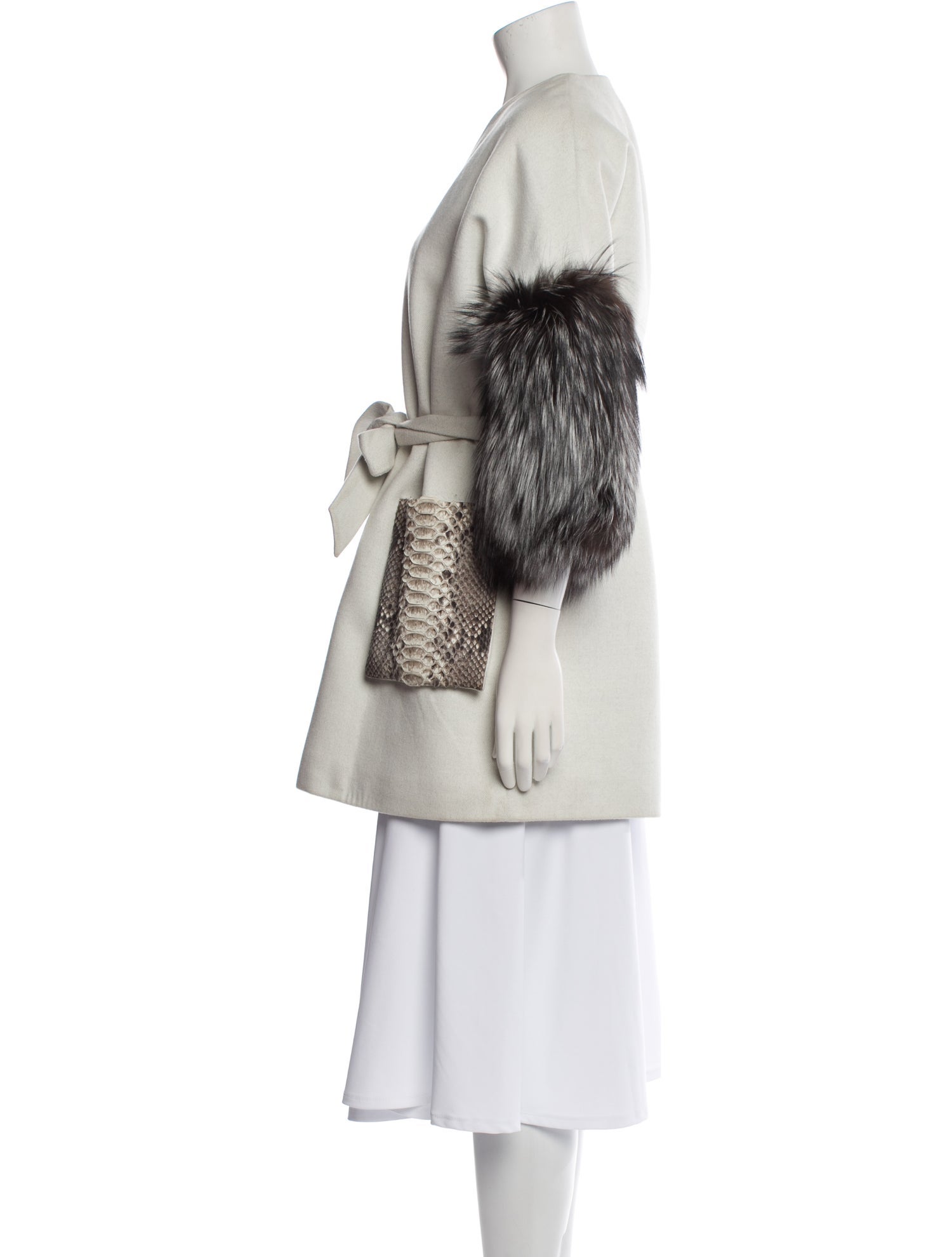 Alaska Fur Gallery Cashmere Colorblock Pattern Coat