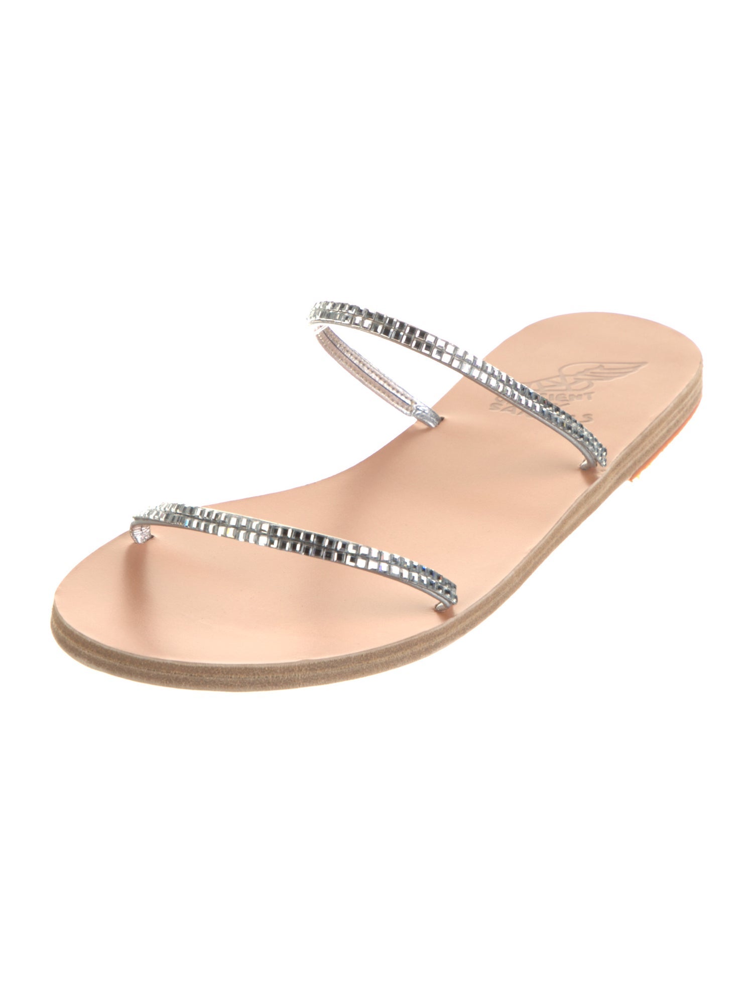 Ancient Greek Sandals Leather Crystal Embellishments Slides