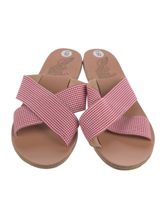 Ancient Greek Sandals Plaid Print Slides