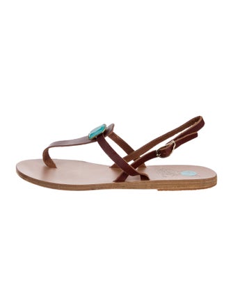 Ancient Greek Sandals Leather Crystal Embellishments T-Strap Sandals