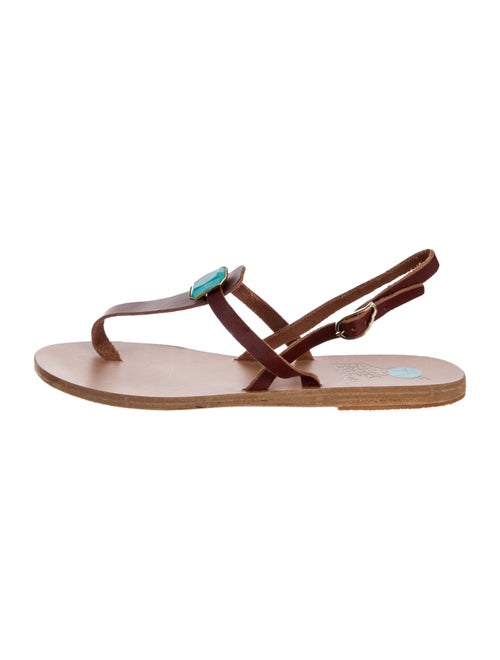 Ancient Greek Sandals Leather Crystal Embellishments T-Strap Sandals