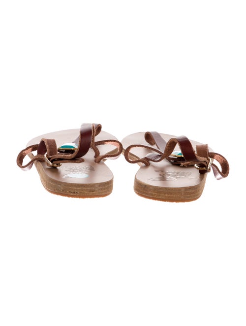 Ancient Greek Sandals Leather Crystal Embellishments T-Strap Sandals