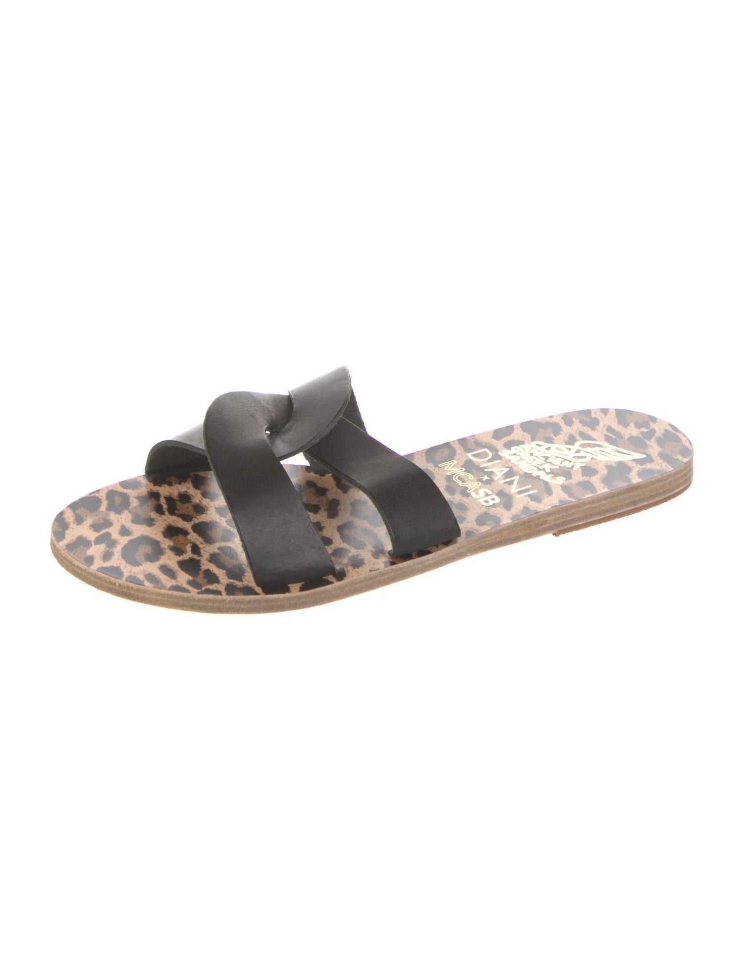 Ancient Greek Sandals Leather Animal Print Slides