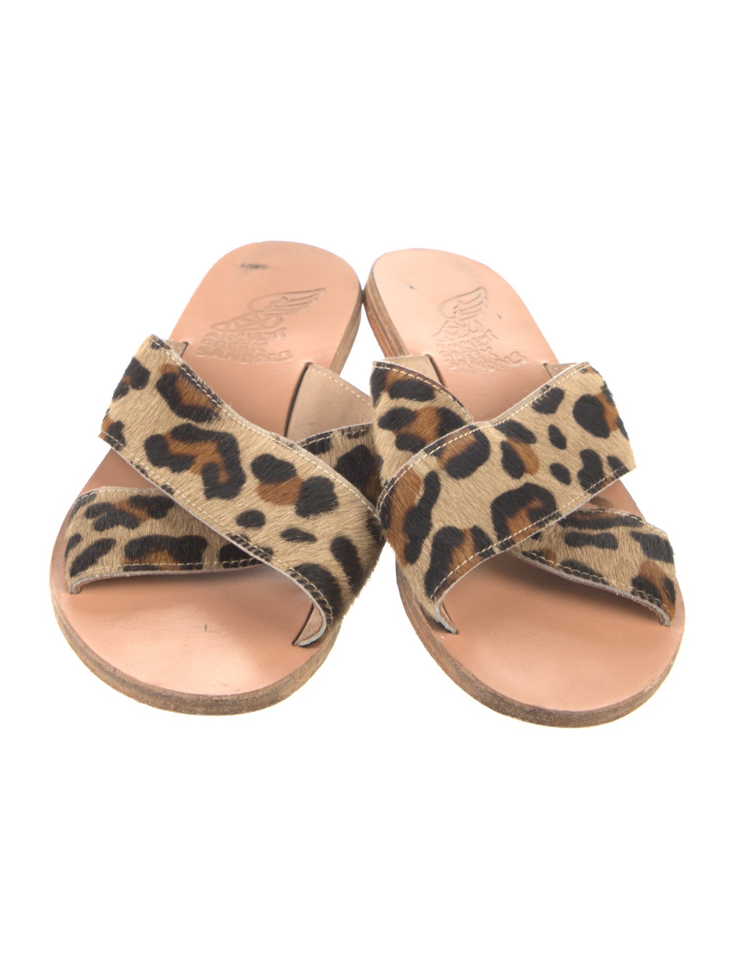 Ancient Greek Sandals Ponyhair Animal Print Slides