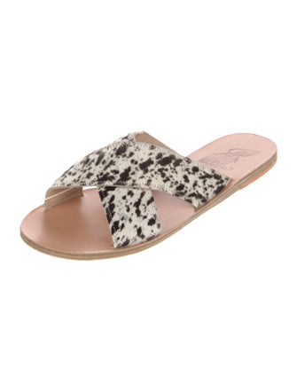 Ancient Greek Sandals Ponyhair Animal Print Slides