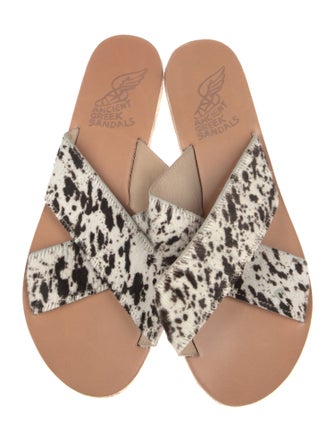 Ancient Greek Sandals Ponyhair Animal Print Slides
