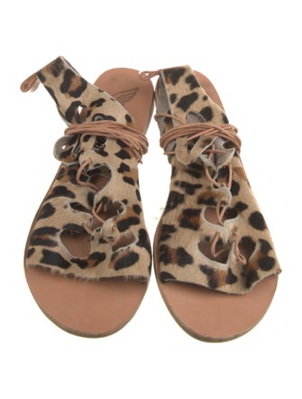 Ancient Greek Sandals Ponyhair Animal Print Gladiator Sandals