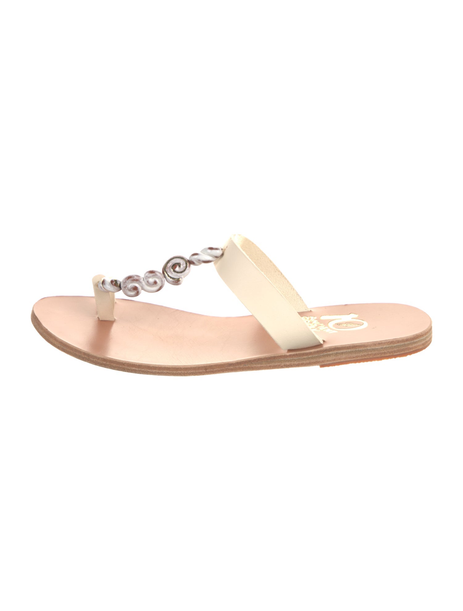 Ancient Greek Sandals Leather Beaded Accents Slides