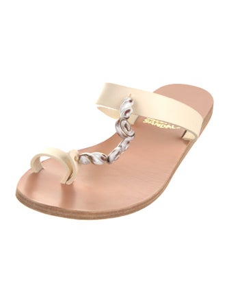 Ancient Greek Sandals Leather Beaded Accents Slides