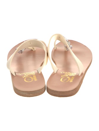 Ancient Greek Sandals Leather Beaded Accents Slides