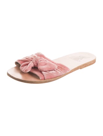 Ancient Greek Sandals Velvet Bow Accents Slides
