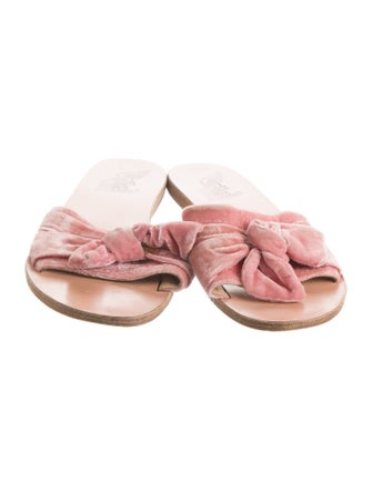 Ancient Greek Sandals Velvet Bow Accents Slides