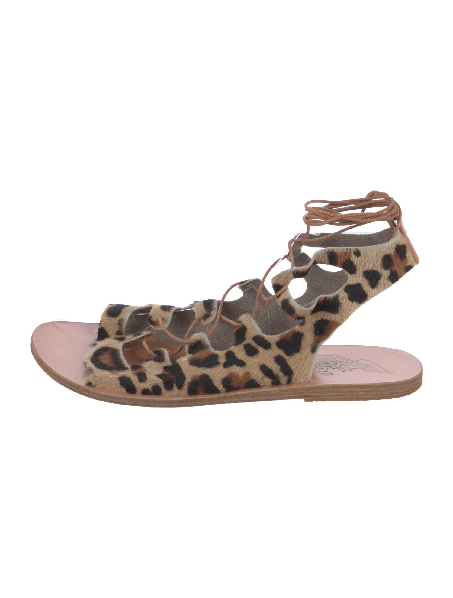 Ancient Greek Sandals Ponyhair Animal Print Gladiator Sandals