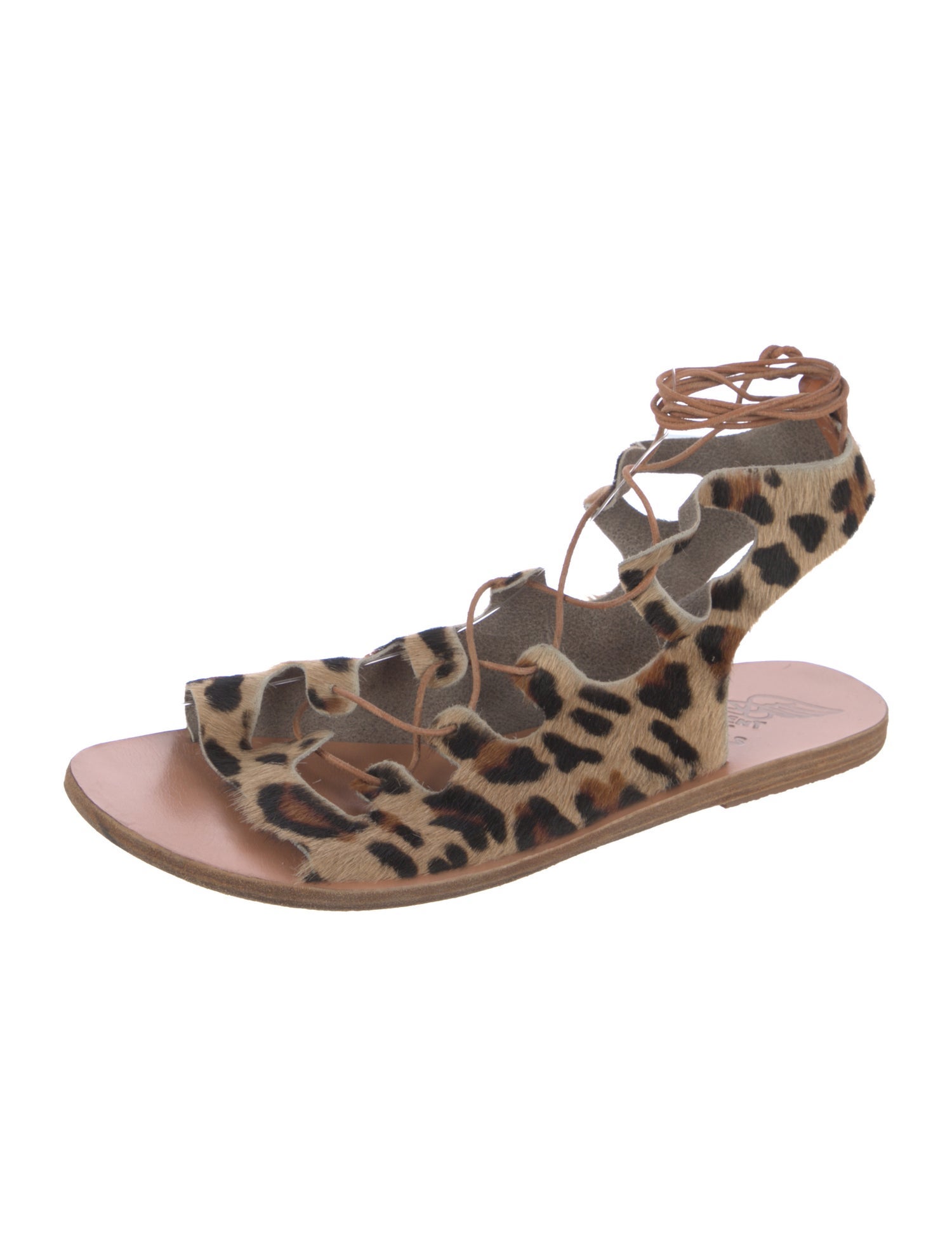 Ancient Greek Sandals Ponyhair Animal Print Gladiator Sandals
