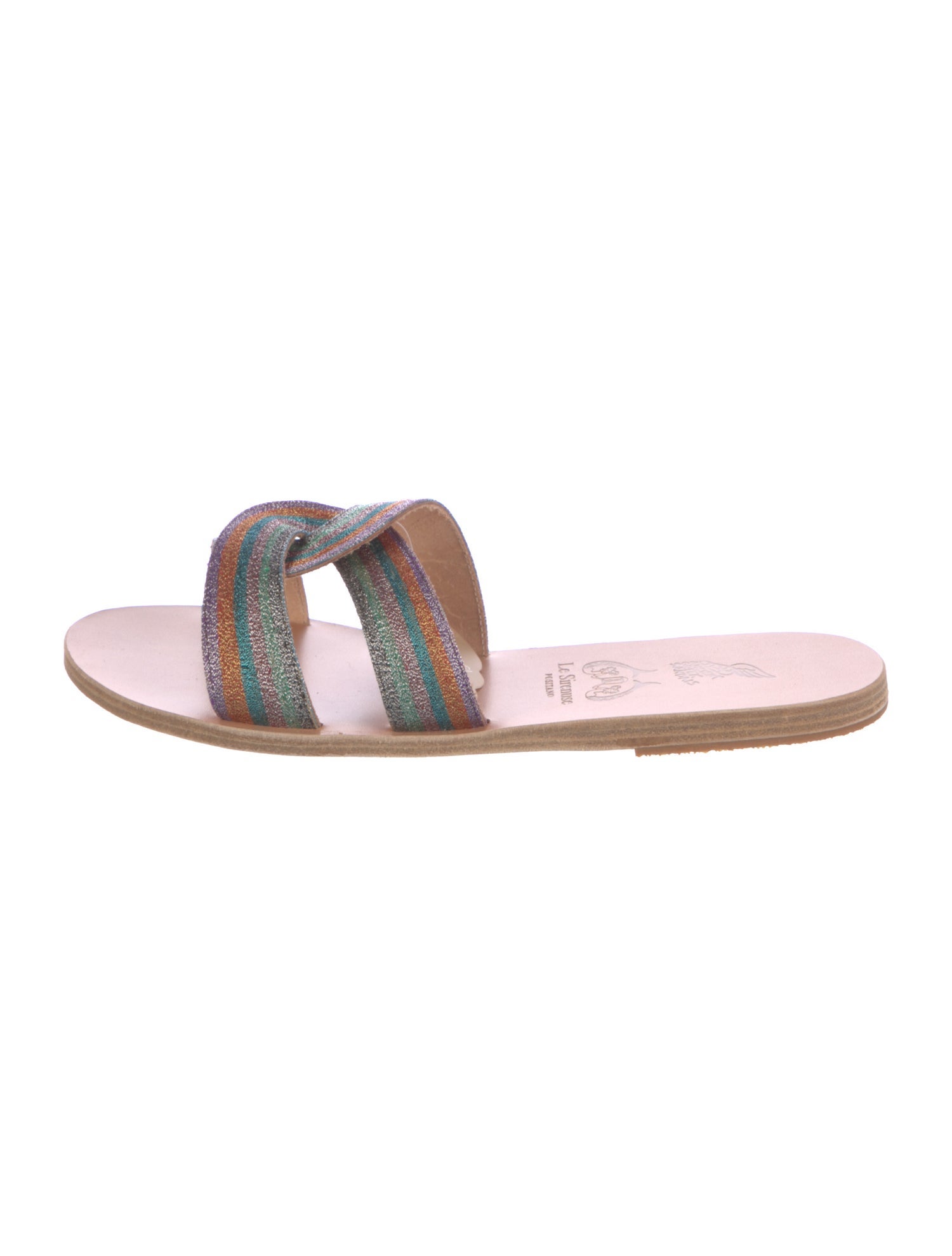 Ancient Greek Sandals Leather Striped Slides