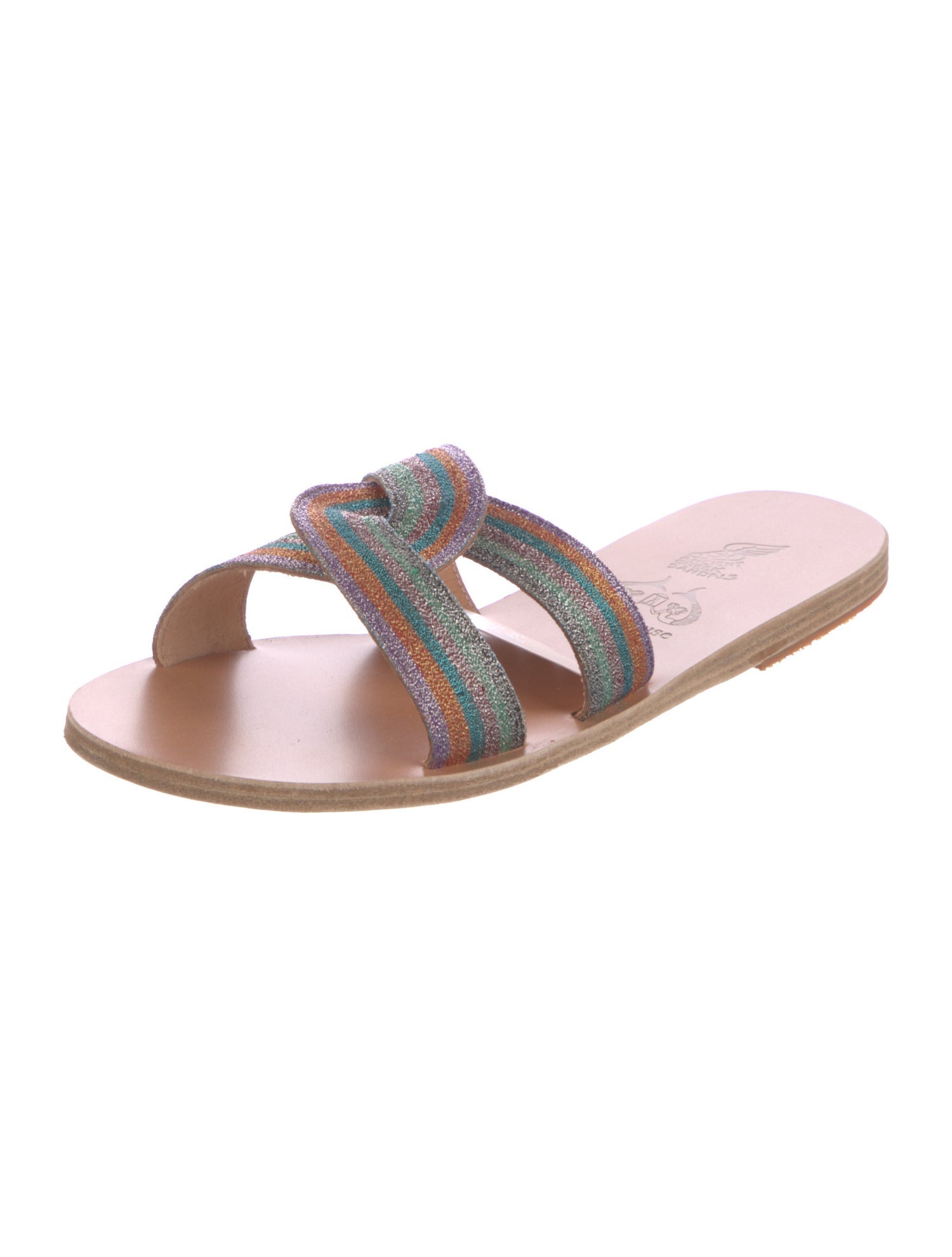Ancient Greek Sandals Leather Striped Slides