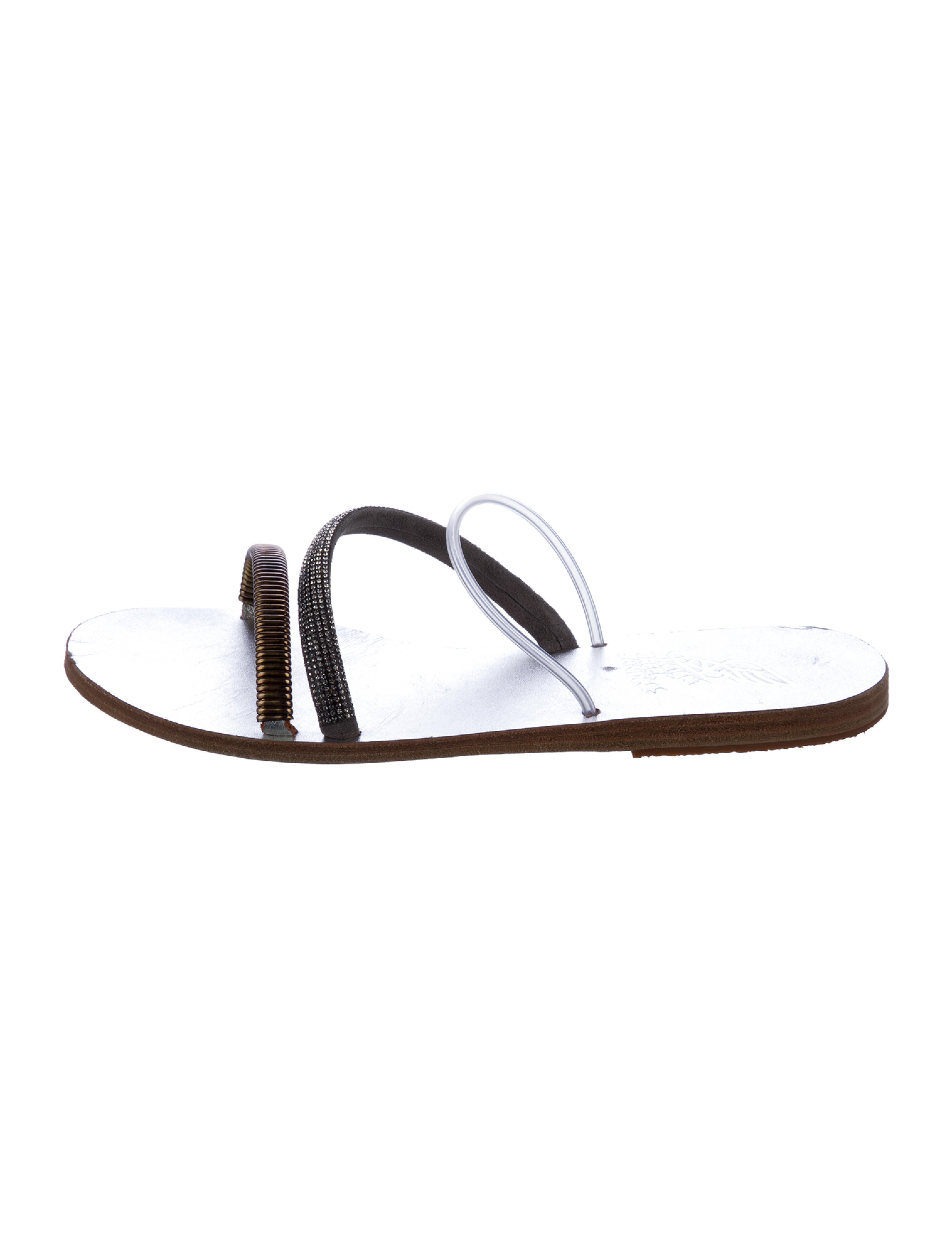 Ancient Greek Sandals Leather Crystal Embellishments Slides