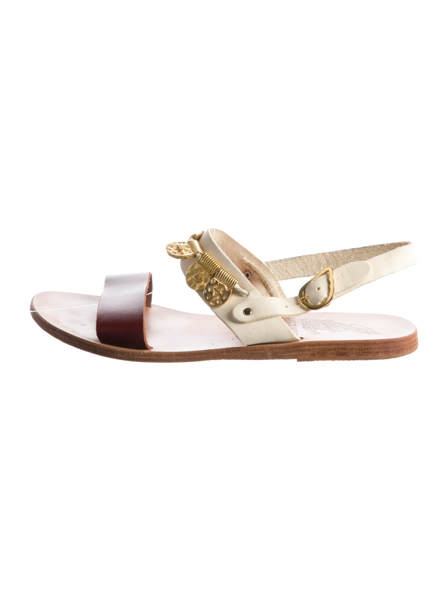 Ancient Greek Sandals Leather Colorblock Pattern Slingback Sandals