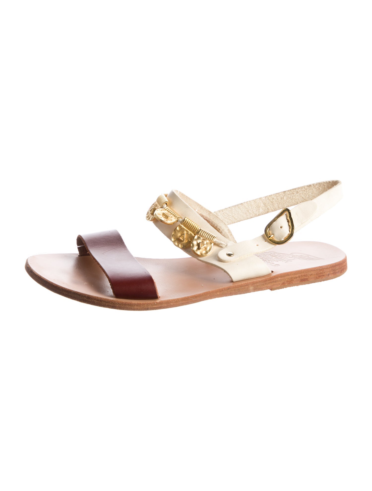 Ancient Greek Sandals Leather Colorblock Pattern Slingback Sandals