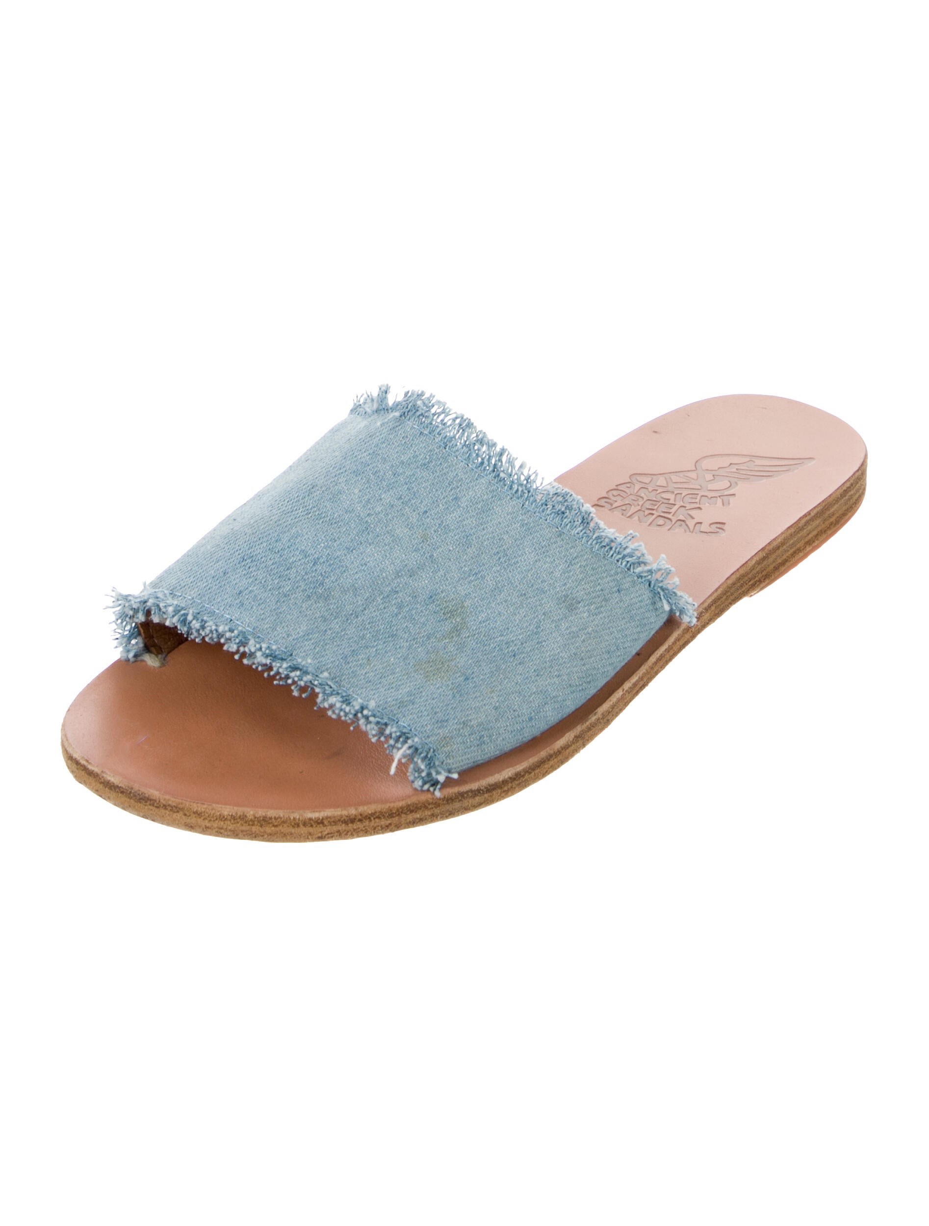 Ancient Greek Sandals Denim Colorblock Pattern Slides